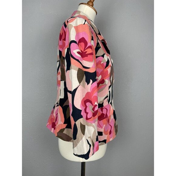 Kasper And Company Linen Blend 3/4 Sleeve Jacket Fully Lined Womens 10 Floral - Picture 5 of 9